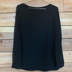 Theory Black Top with Sheer Sleeves
